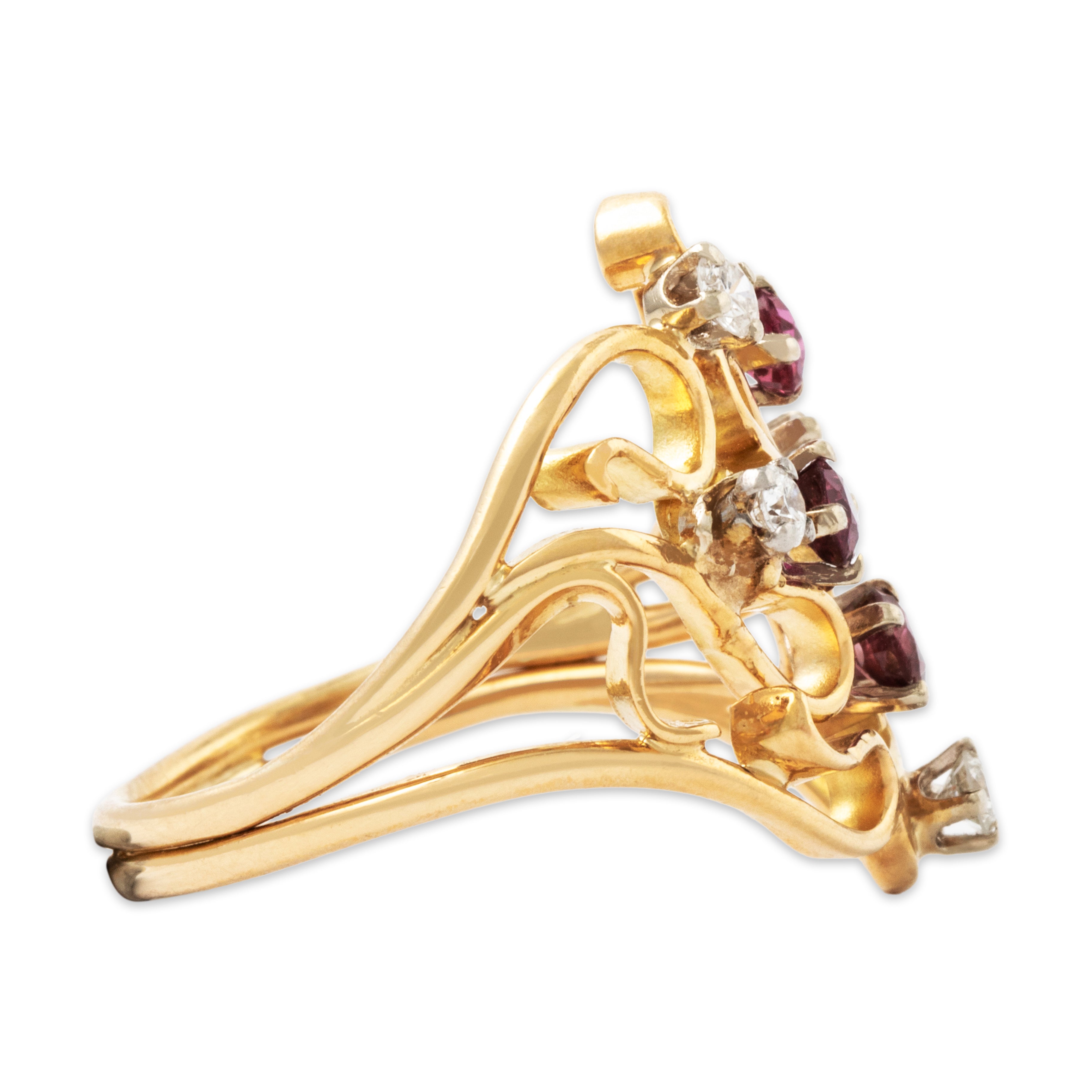 Vintage 18k Yellow Gold Ruby Diamond Swirling Artistic Ring 6.50、mySite、hinf8tx79