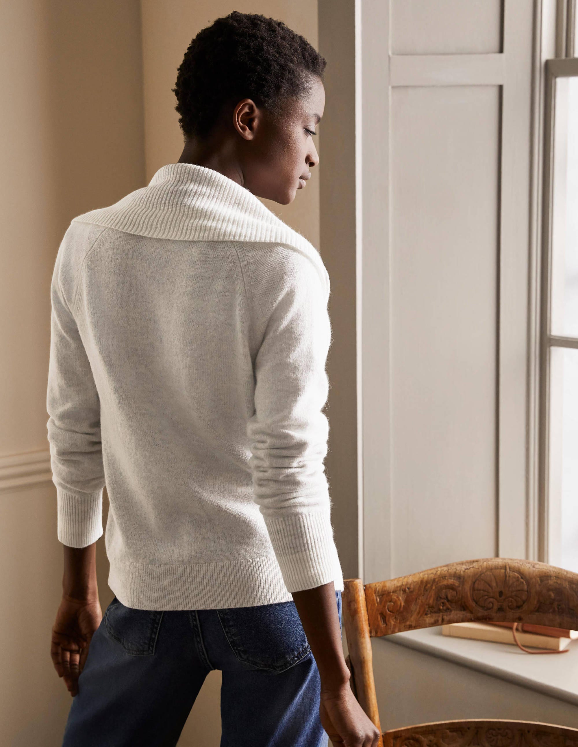  Collared Zip-up Cardigan-Silver Melange、mySite、ashleygrahame