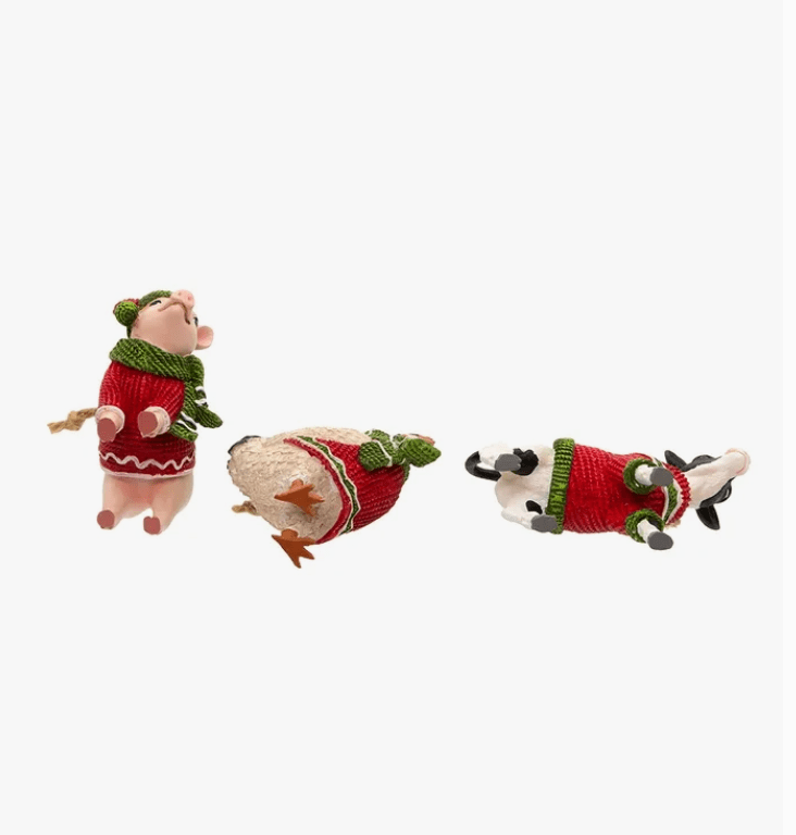 FARM ANIMALS W/SWEATER and SCARF Ornaments Pig,Cow, Chicken Kurt Adler、mySite、g9winljtr