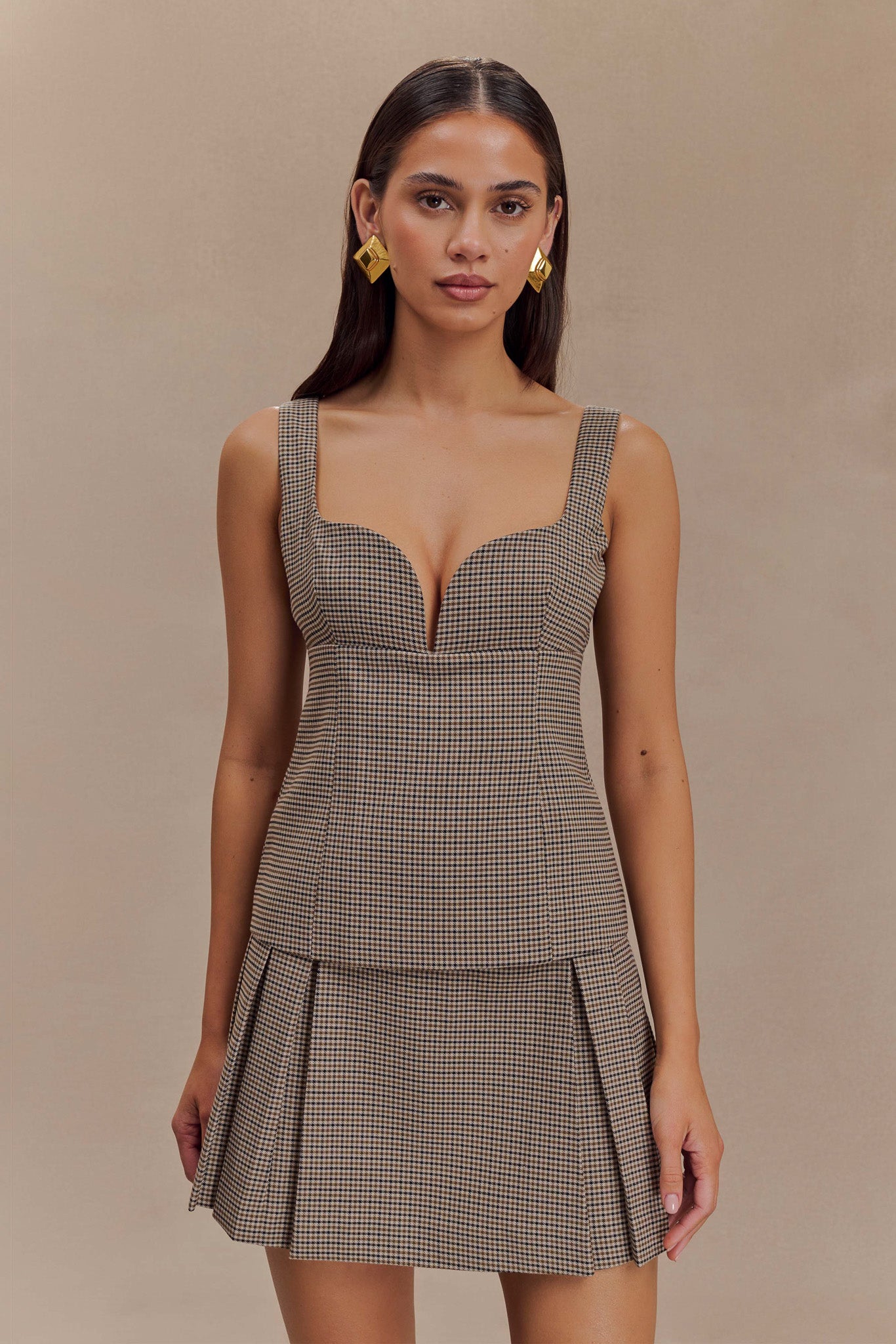 Lawry Structured Longline Top - Tan Check、mySite、solidvoid