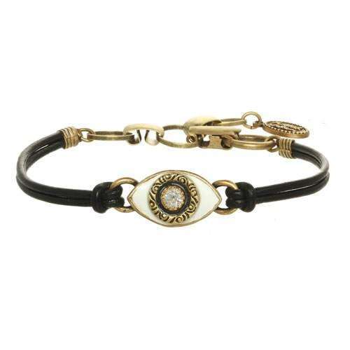 Michal Golan White and Crystal Evil Eye Bracelet on Leather、mySite、topwebapps
