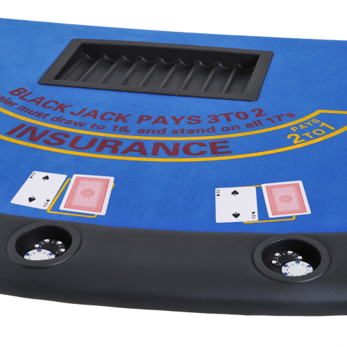 Soozier Poker Table Foldable, 72" Blackjack Table for 7 Players with Chip & Cup Holder, Blue Felt、、casual