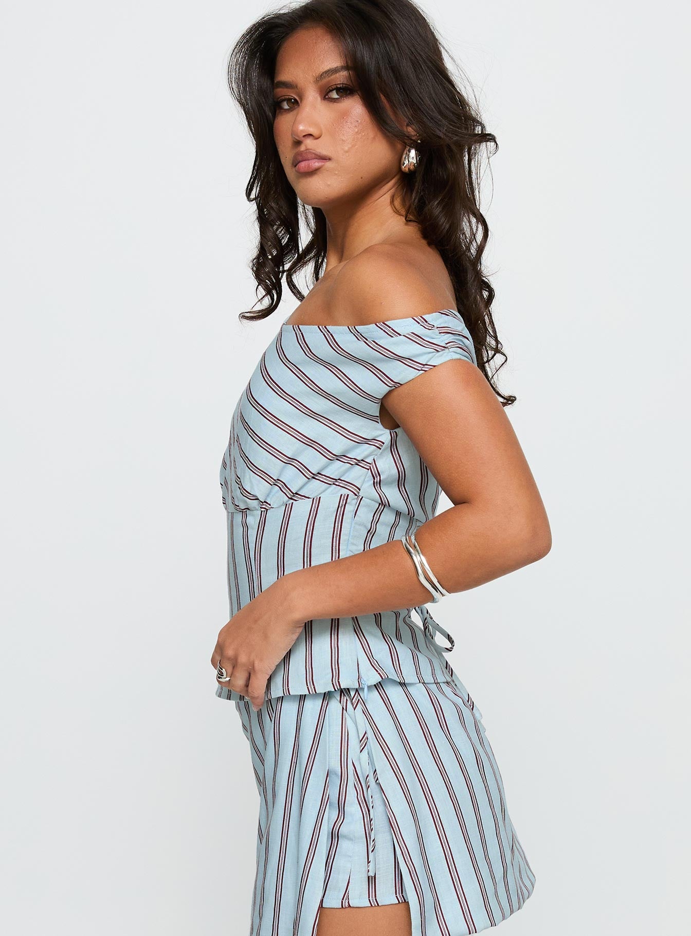 Del Rio Off The Shoulder Top Blue / Maroon、mySite、solidvoid