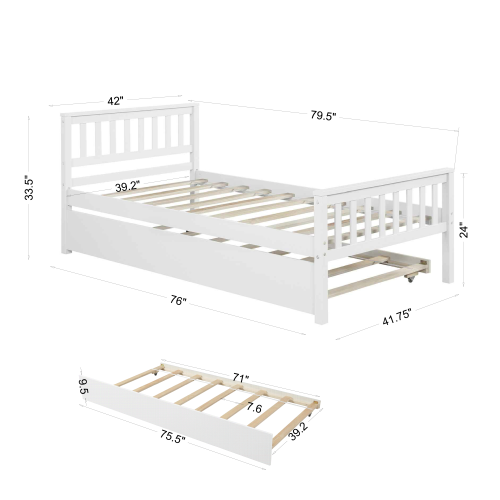 Twin Bed with Trundle, Platform Bed Frame with Headboard and Footboard, for Bedroom Small Living Space,No Box Spring Needed,Grey(New SKU:W504P148530)、、casual