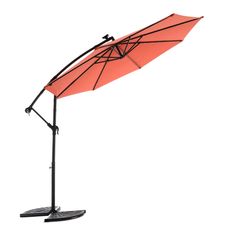 10ft Solar LED Offset Hanging Market Patio Umbrella ( khaki )(No Base)、、eastwooduniform