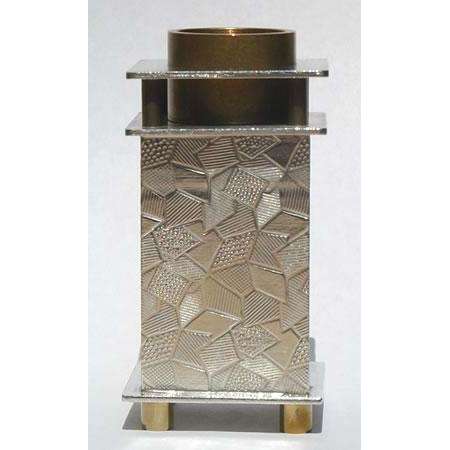 Joy Stember Pewter and Brass Shabbat Candlesticks with Patchwork Texture、mySite、topwebapps