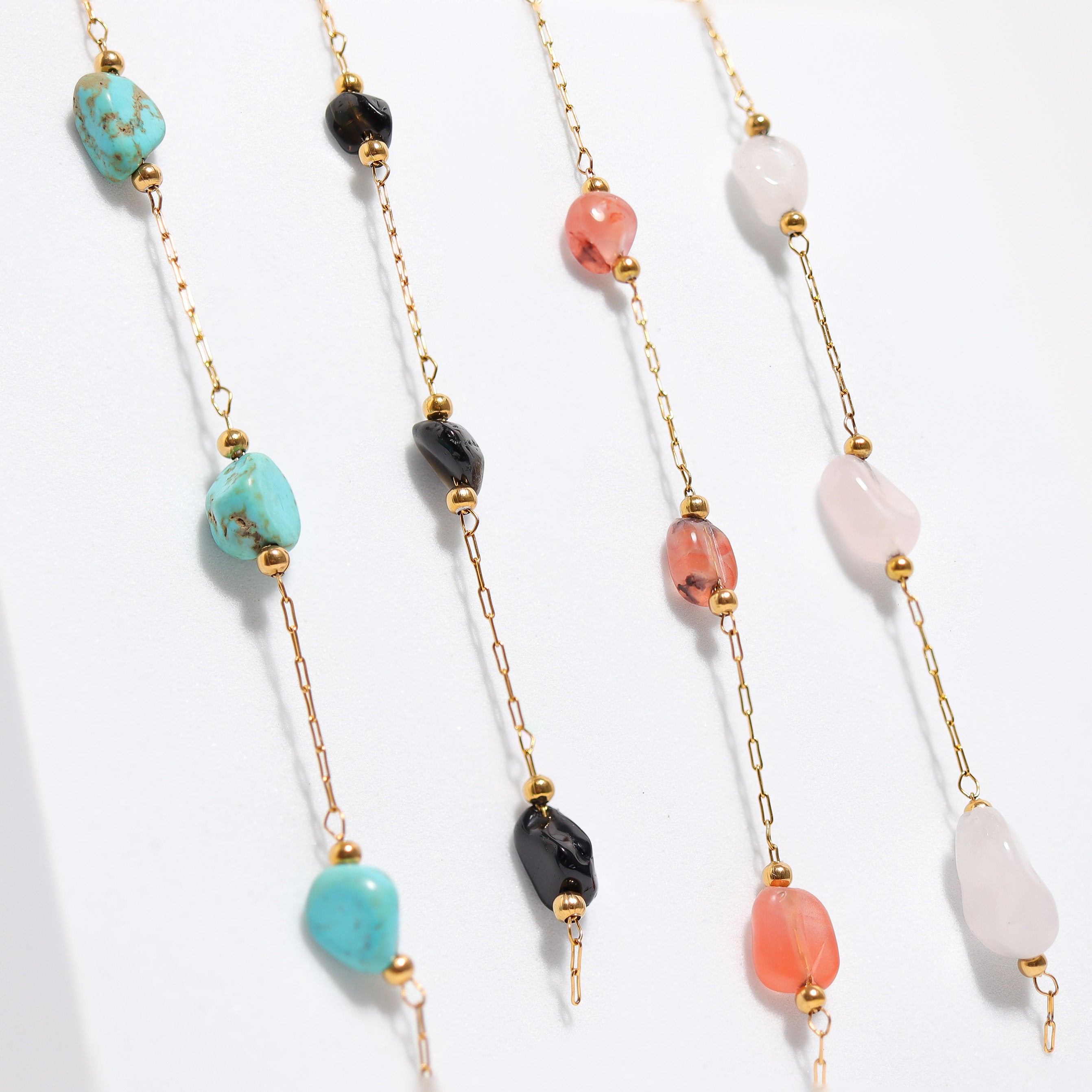 18K Gold PVD Stainless Steel Beaded Stone Chain - By The Foot / SPL1017、mySite、dreamappss