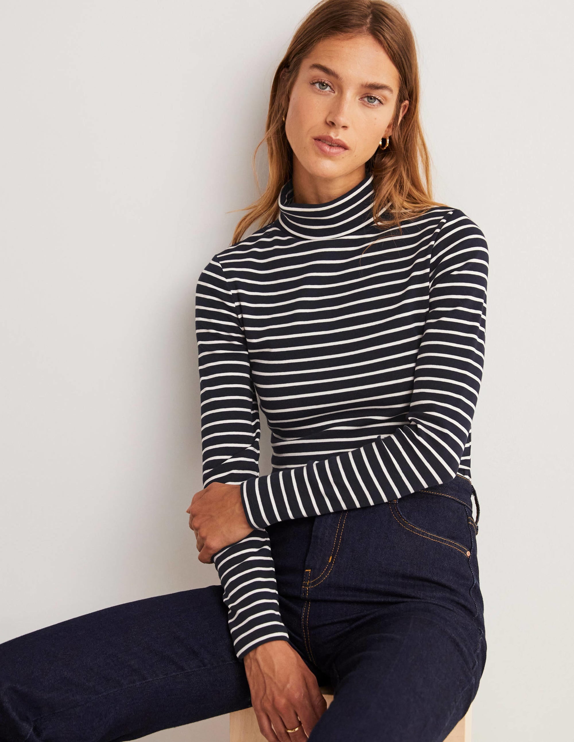  Essential Roll-neck Top-Navy / Ivory Stripe、mySite、ashleygrahame