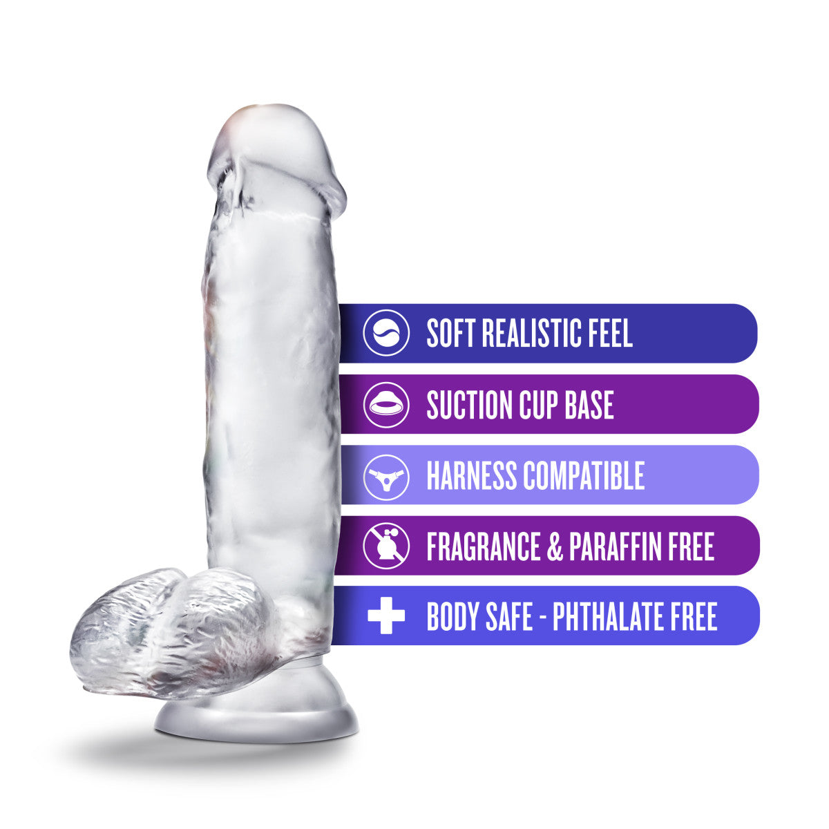 B Yours Diamond By Blush® | Gleam Realistic Clear 7-Inch Long Dildo With Balls & Suction Cup Base、mySite、bottomscart