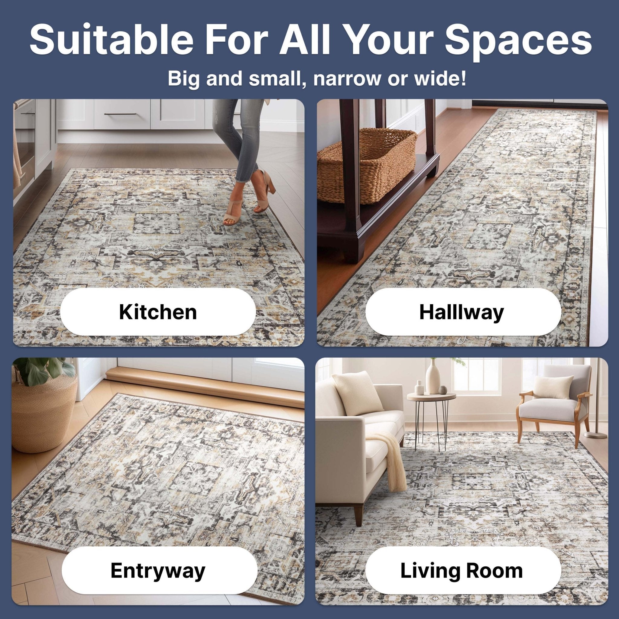 Elle Basics Rendezvous Vintage Medallion Easy-Clean Washable Non-Slip Rug by Well Woven、mySite、gigharbornorthrealestate