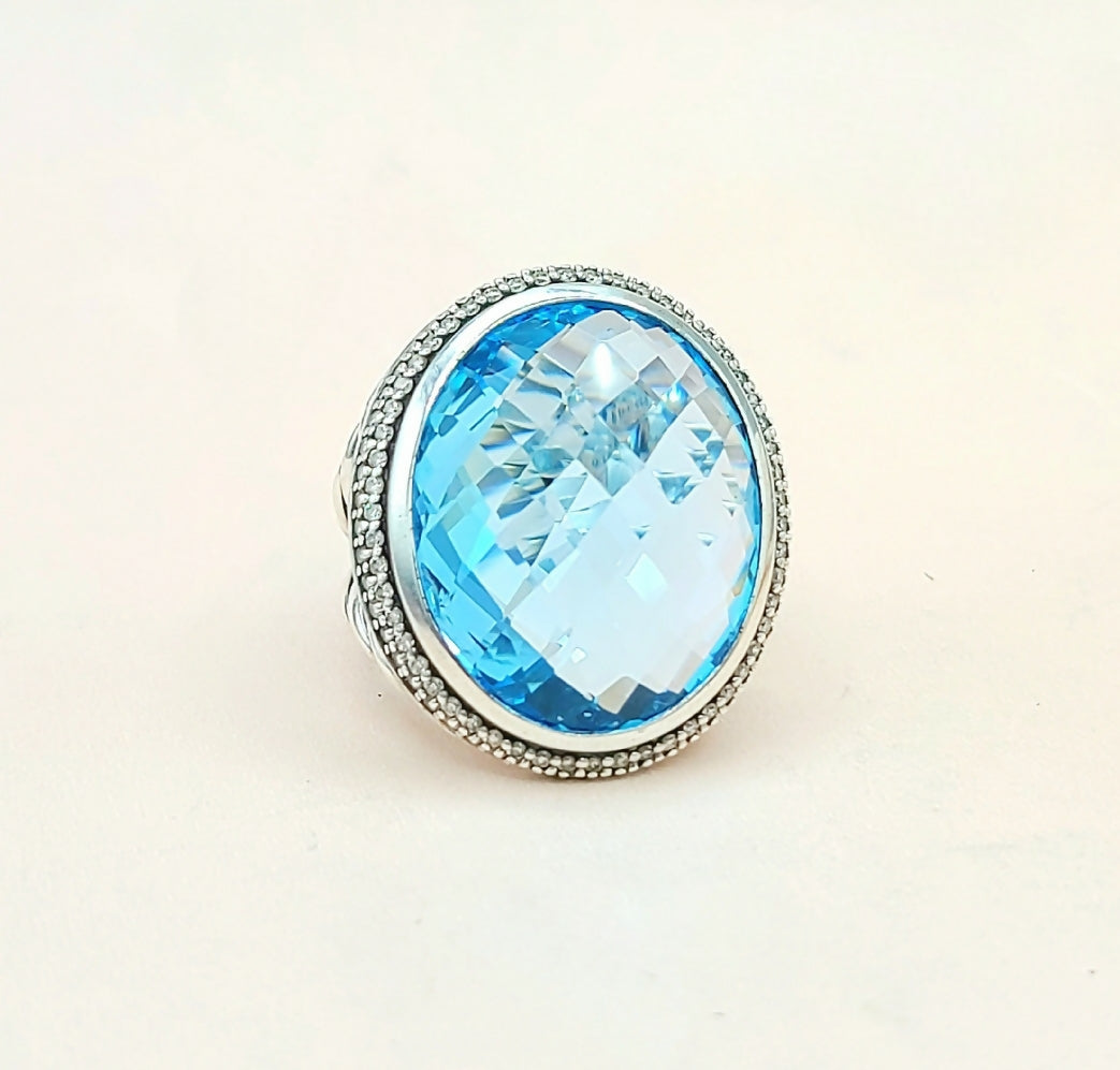 David Yurman Signature Oval Ring Blue Topaz & Diamonds、mySite、hinf8tx79