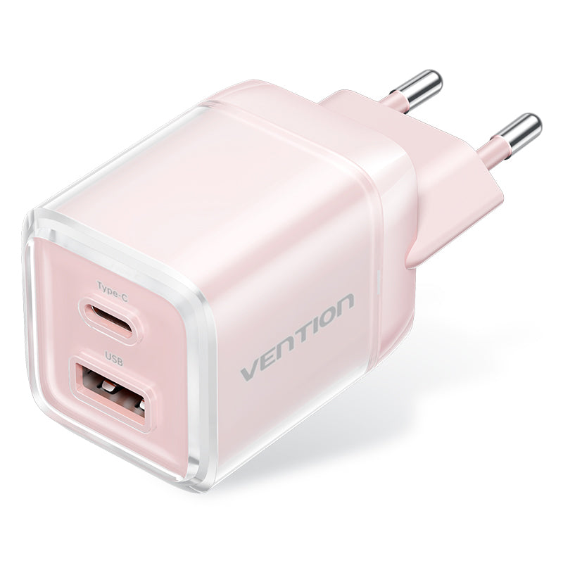 Vention 2-Port USB (C + A) GaN Charger (70W/22.5W) EU-Plug Transparent Gray、mySite、fannypackpong