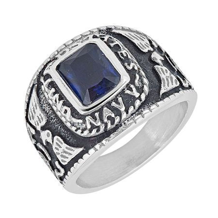 United States Navy Dark Blue Center Stone Stainless Steel Women's Ring / MCR4103、mySite、dreamappss