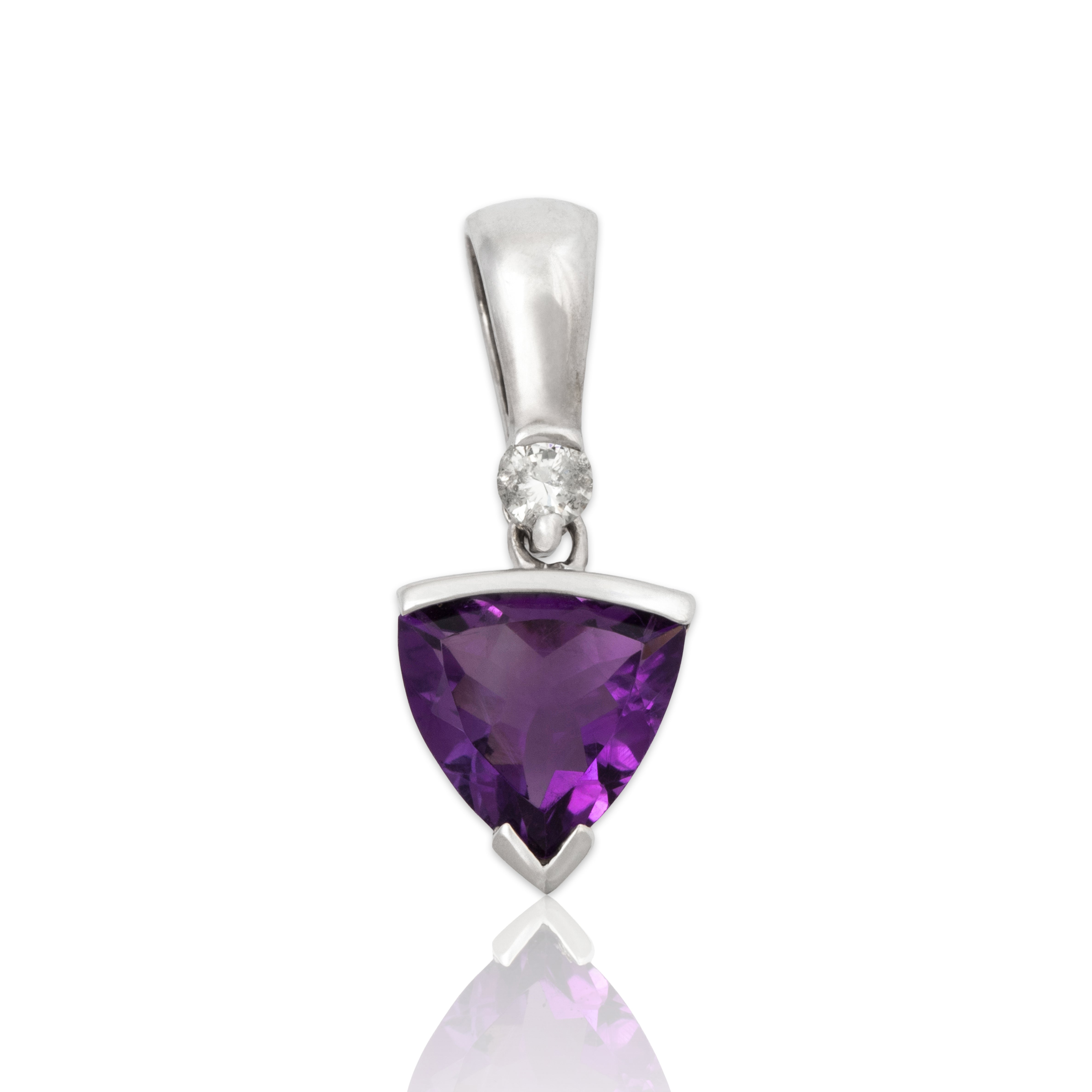 Vintage 14k White Gold 1.40ct Trilliant Cut Amethyst Diamond Pendant、mySite、hinf8tx79