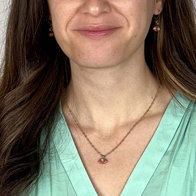 Mini Pink and Turquoise Evil Eye Necklace by Michal Golan、mySite、topwebapps