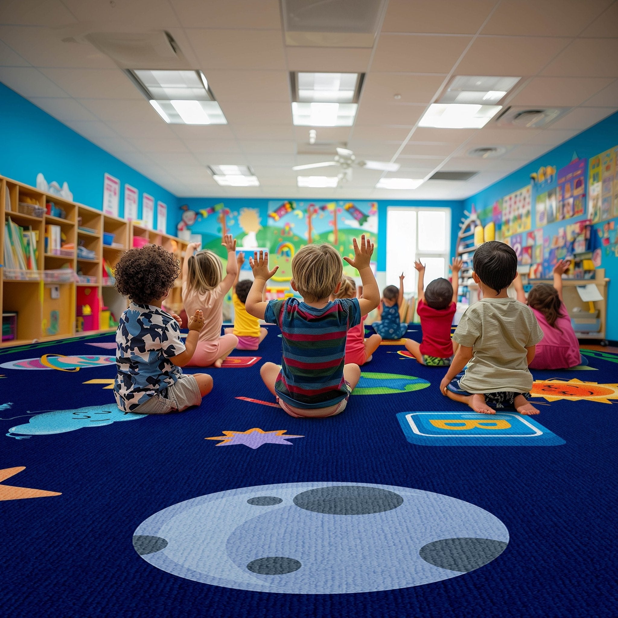 Crayola Modern Cosmic Adventure Space Theme 5' x 7' Blue Area Rug By Well Woven、mySite、gigharbornorthrealestate