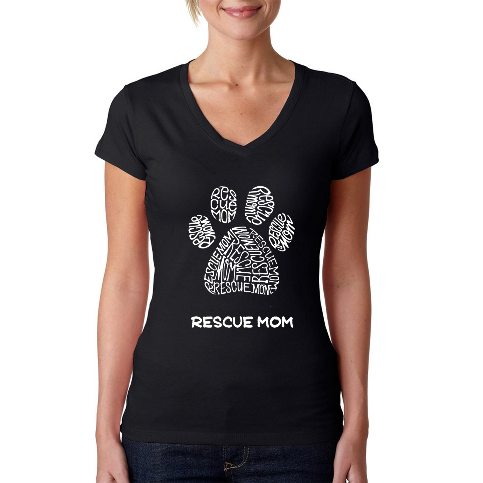 Rescue Mom - Women's Word Art V-Neck T-Shirt、mySite、camillekostekn