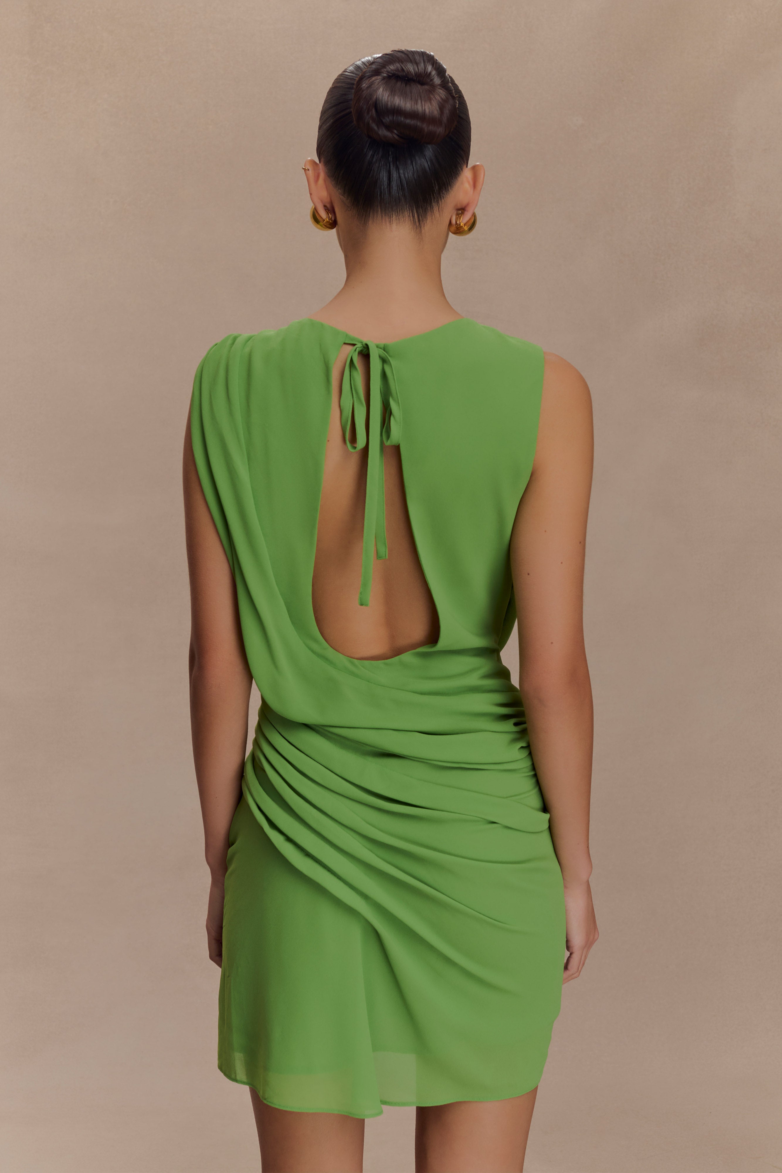 Oria Chiffon Mini Dress - Green、mySite、solidvoid
