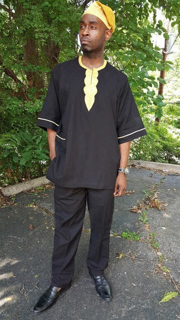 Kefi Black and Gold Dashiki with Pants-DP2466TP、mySite、solidvoid