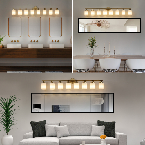 39" Modern 6-Light Vanity Bathroom Mirror Light, Frosted White Glass with Black Iron Frame, Contemporary Wall Sconce for Bedroom, Bathroom, and Dressing Room (No Bulbs)、、eastwooduniform