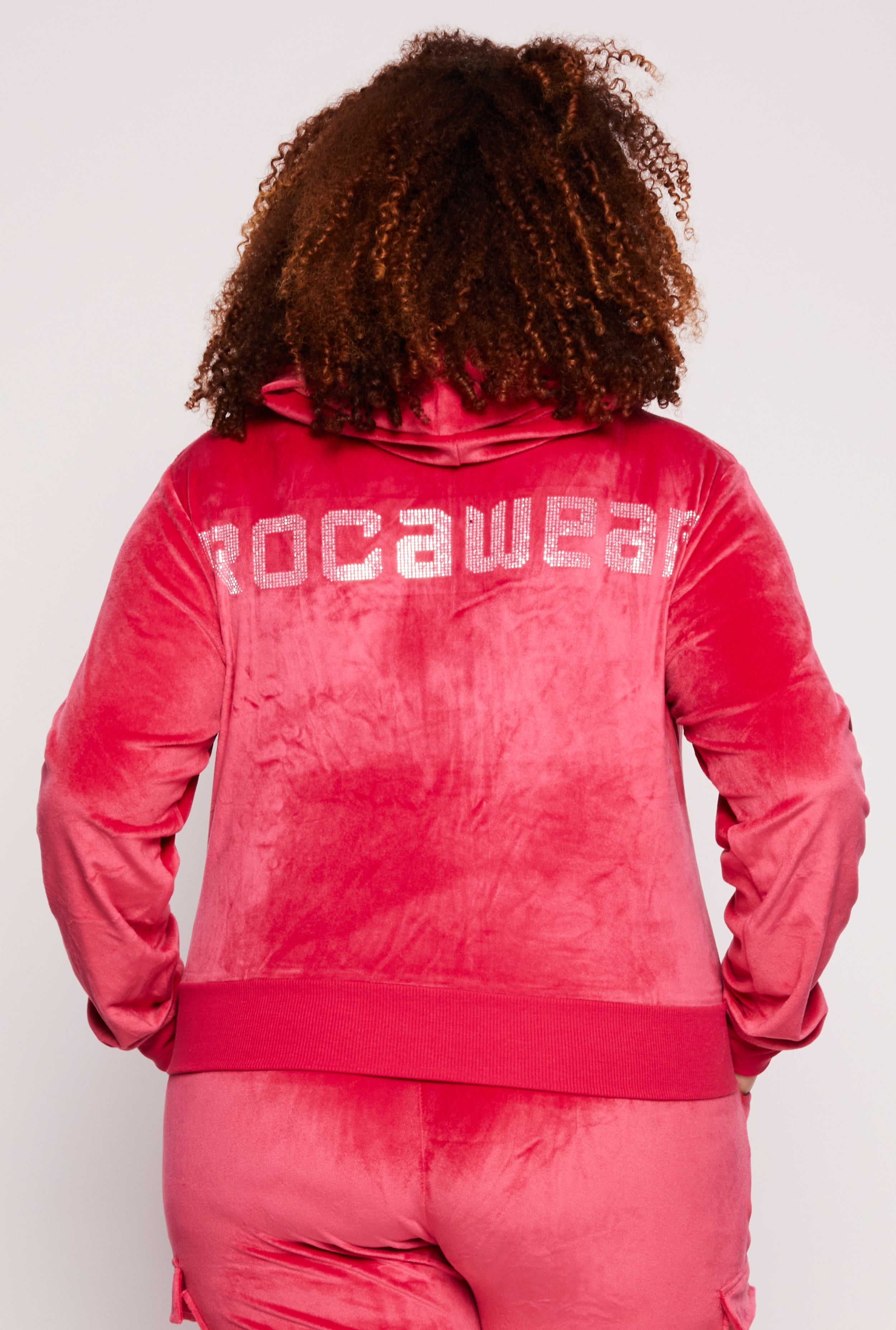 Plus Size Rocawear Rhinestone Velour Zip Front Hoodie、mySite、camillekostekn