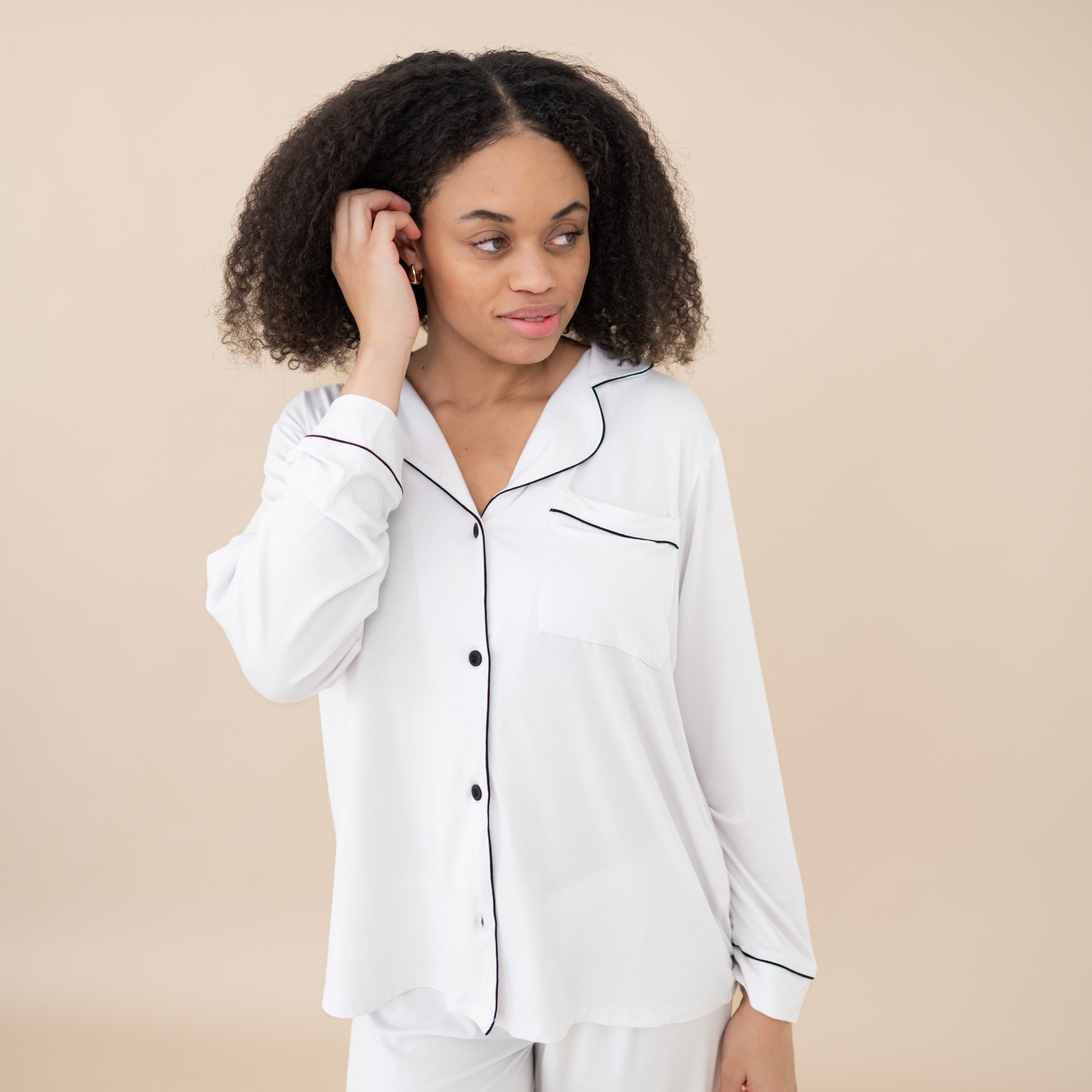  Women's Long Sleeve Pajama Set in Snow with Midnight Trim、mySite、layawaytickets