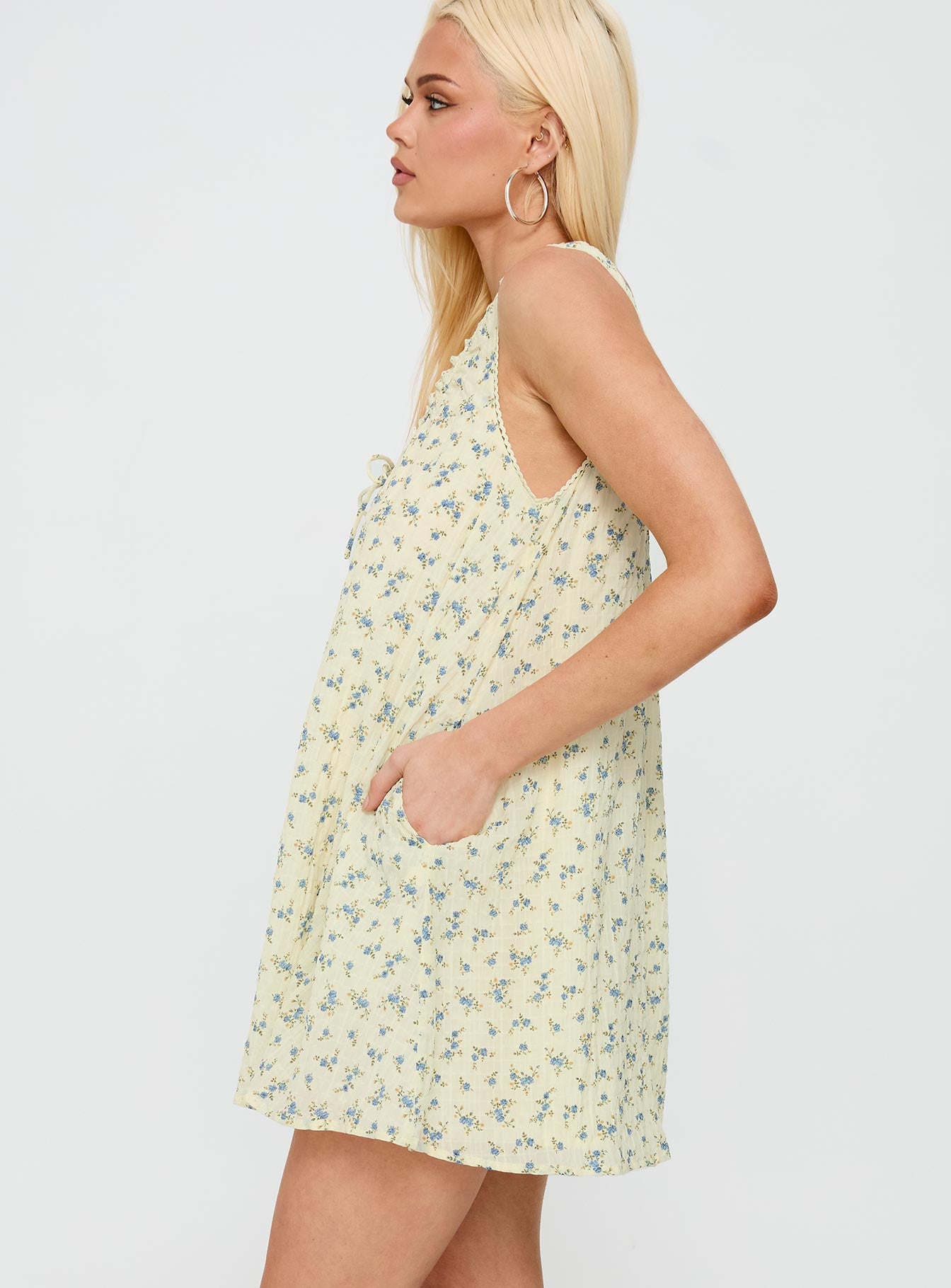 Antiquity Swing Mini Dress Yellow / Blue Floral、mySite、solidvoid