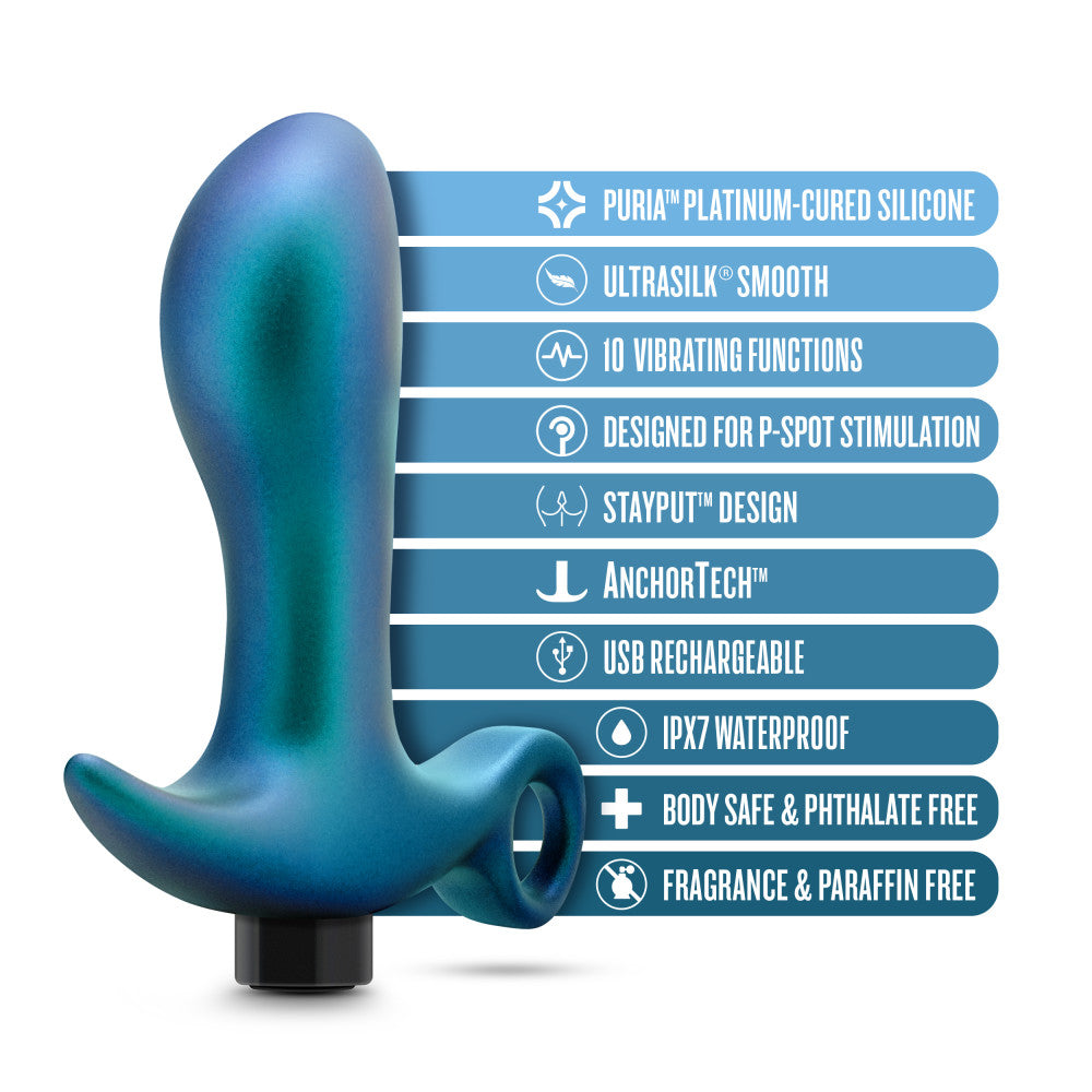 Anal Adventures Matrix By Blush® | Teleportation Plug: Curved For Prostate Massaging With Finger Loop in Lunar Blue | With Stayput™ Technology & AnchorTech™ Base、mySite、bottomscart