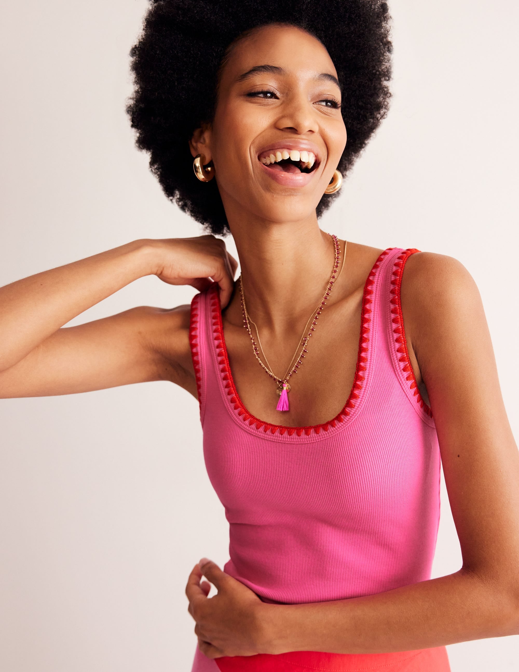  Crochet Trim Scoop Neck Vest-Pink、mySite、ashleygrahame