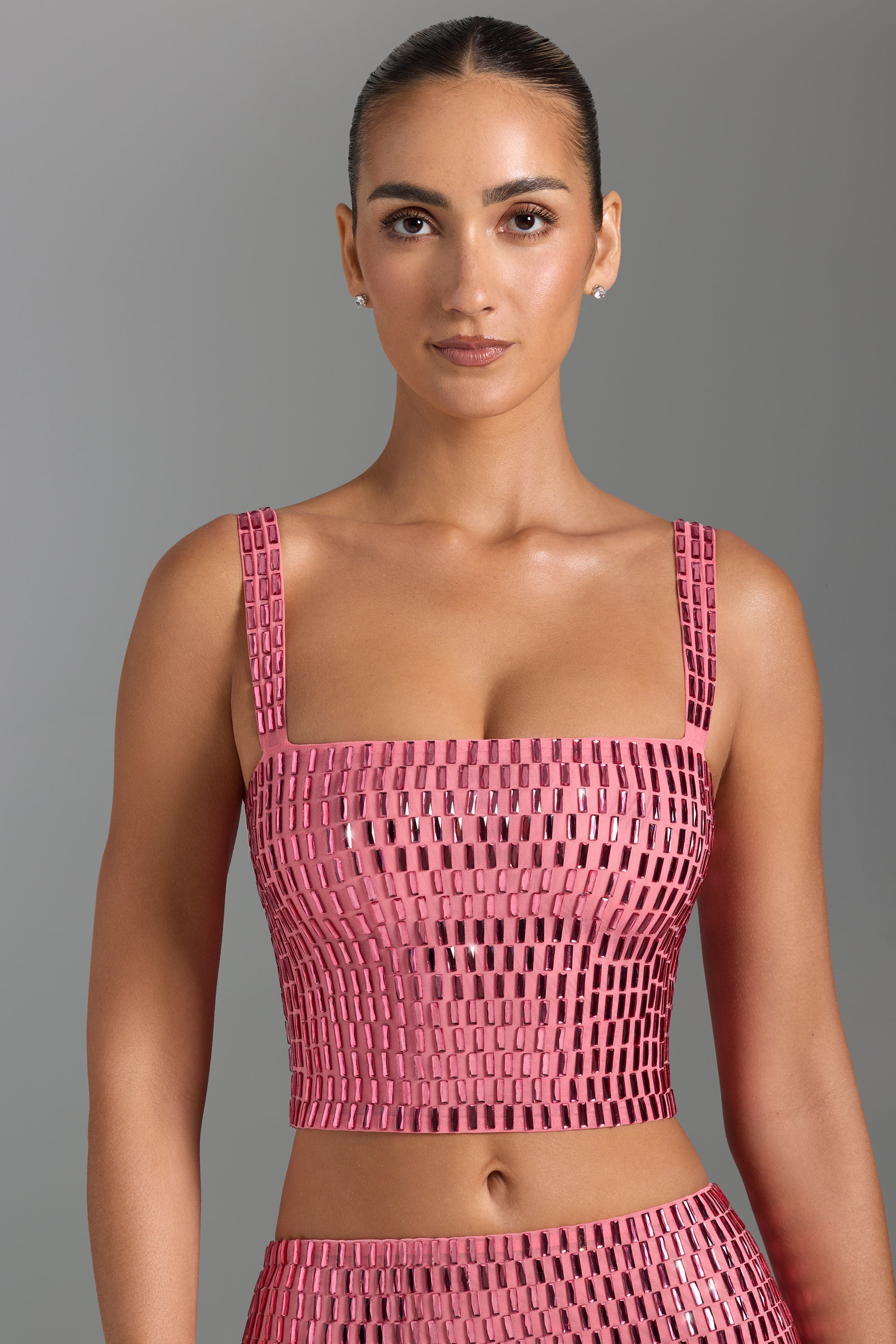 Embellished Square-Neck Top in Watermelon、mySite、solidvoid