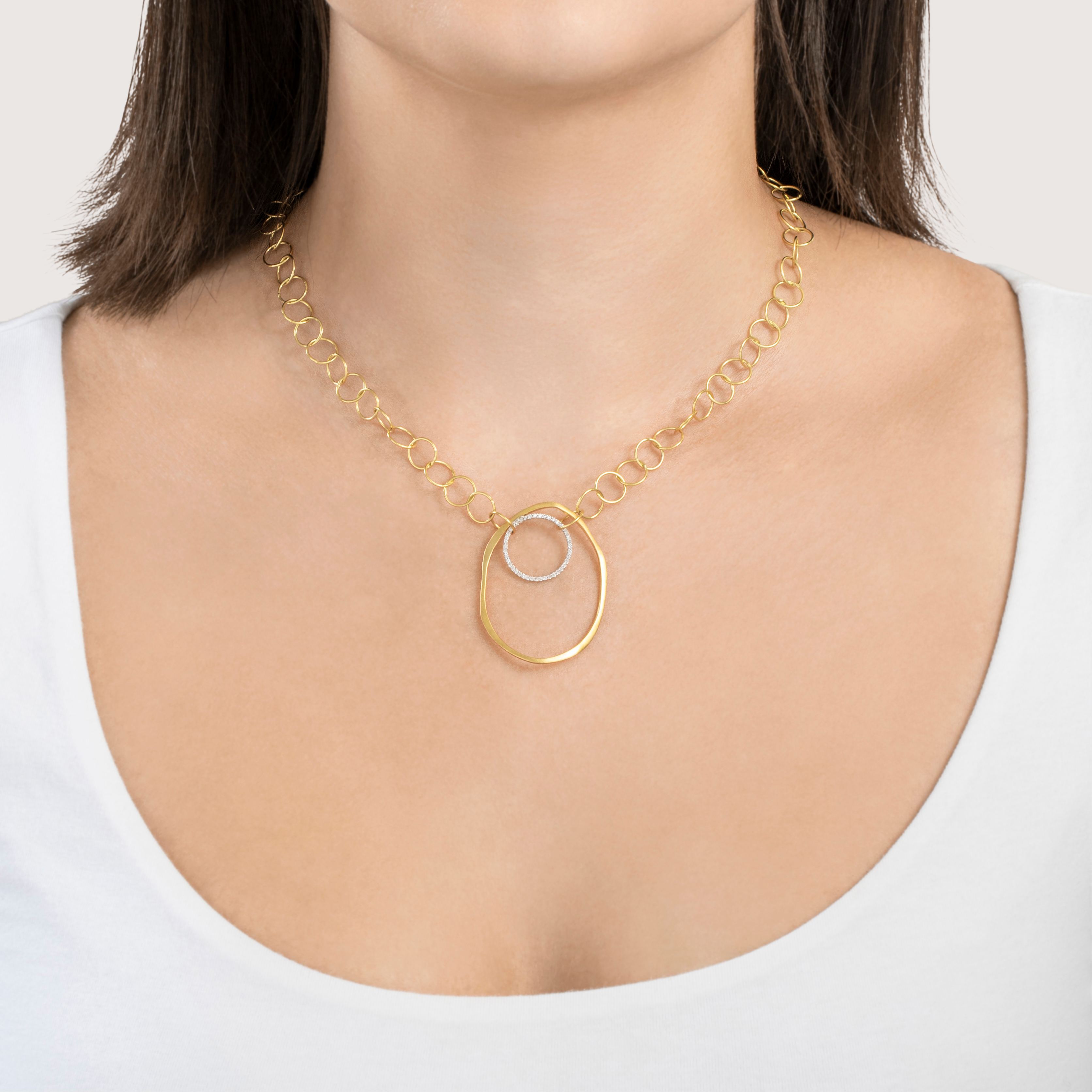 Estate Italian 14k Yellow Gold .215cttw Diamond Artistic Link Necklace 16.5、mySite、hinf8tx79