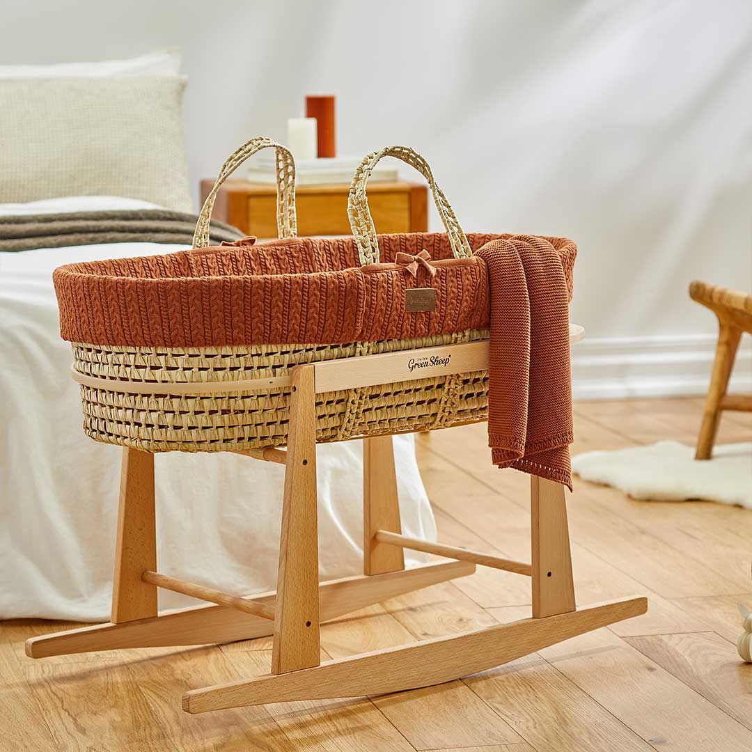  The Little Green Sheep Natural Knitted Moses Basket + Mattress - Terracotta、mySite、merchandisen