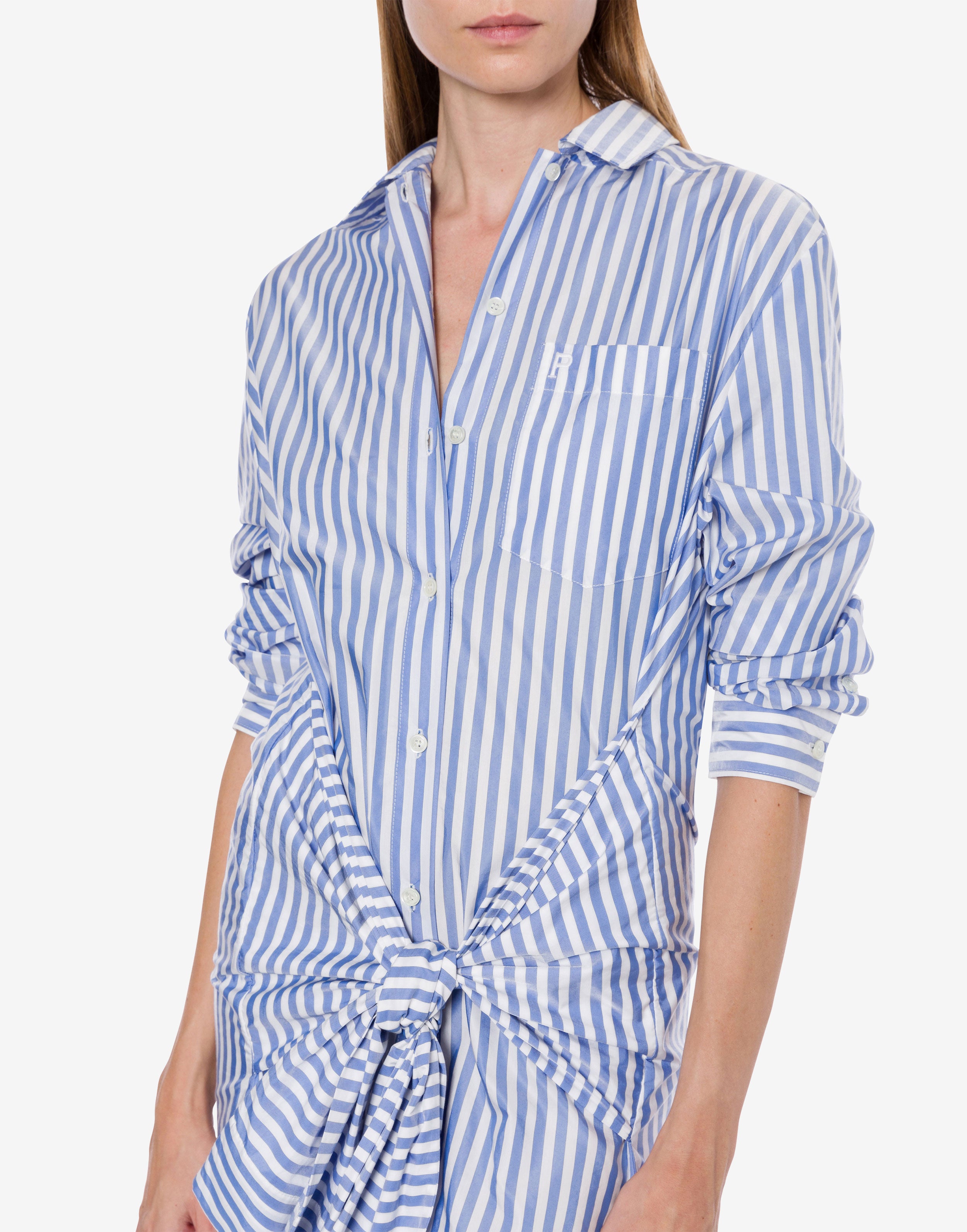 Abito longuette in cotone rigato con maniche camicia、mySite、aoinhome