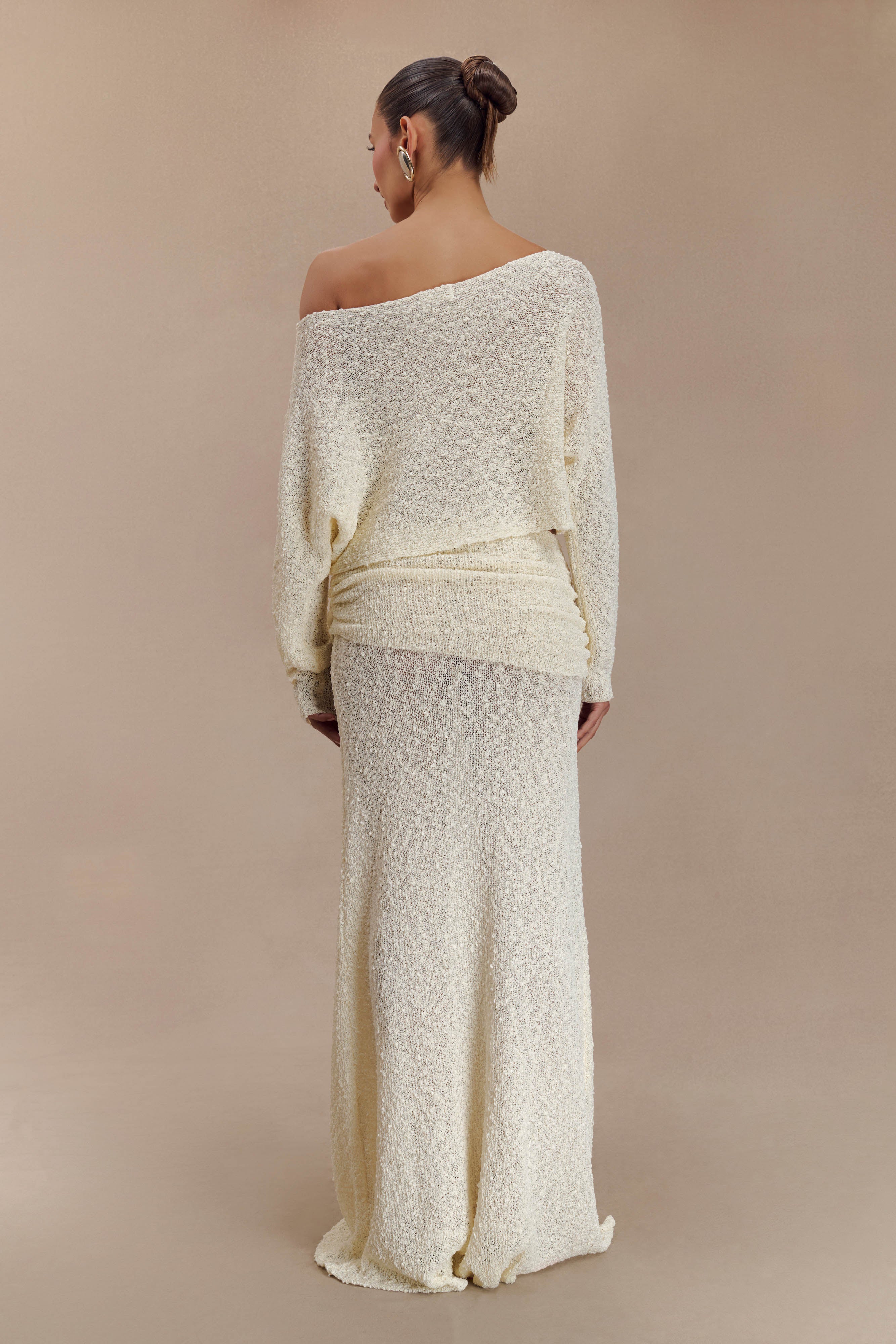 Petra Ruched Knit Maxi Skirt - Ivory、mySite、solidvoid