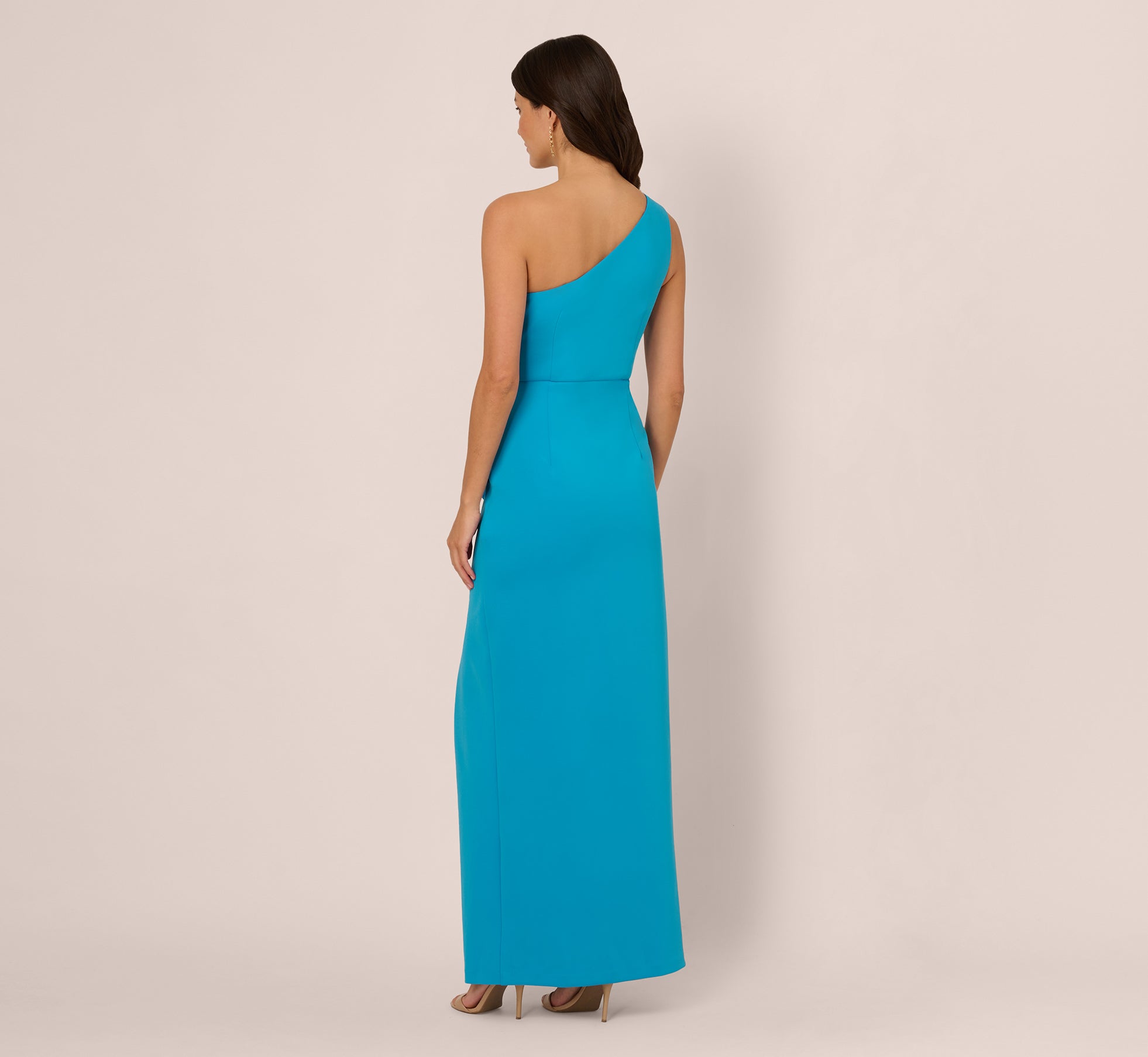 One Shoulder Draped Column Gown In Blue Azure、mySite、solidvoid