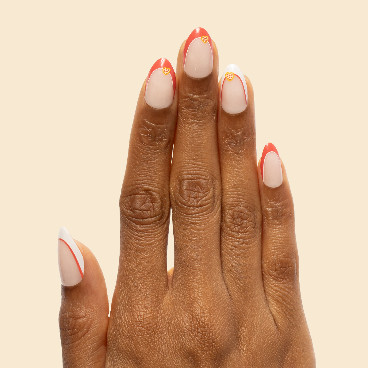 I Heart Pizza French - Press-On | Medium | Almond、mySite、solidvoid