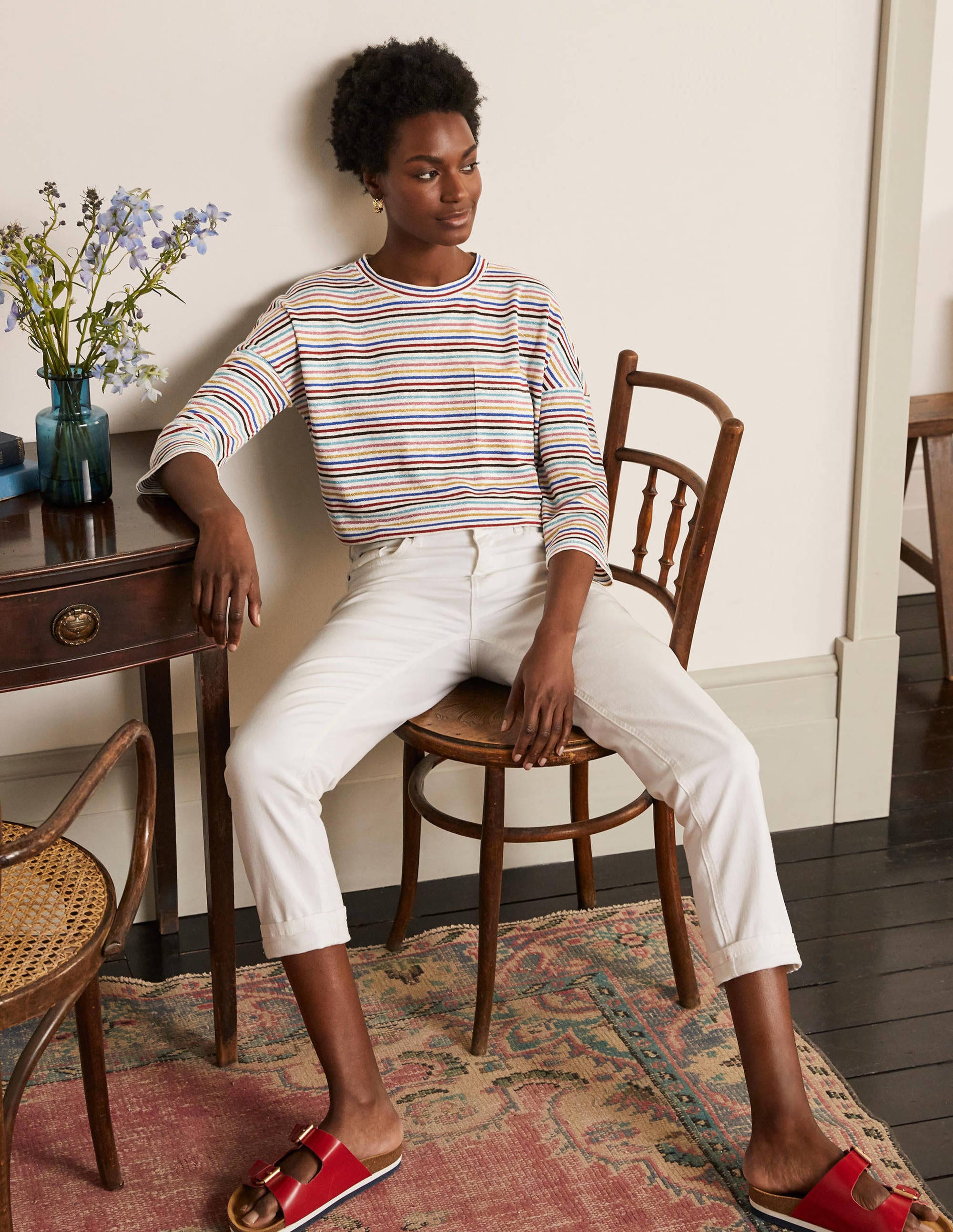  Ottilie Linen Jersey Top-Metallic Rainbow Multi Stripe、mySite、ashleygrahame