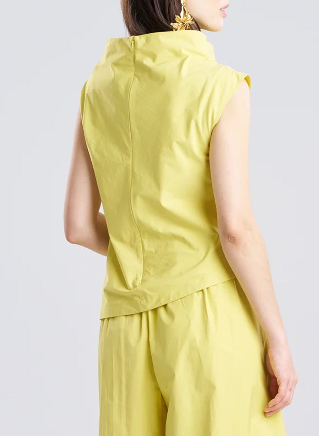  Tech Cotton Taffeta Lemon Asymmetric Funnel Neck Top、mySite、justintrudeaud