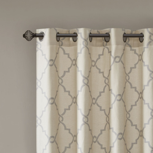 Fretwork Print Grommet Top Window Curtain Panel(Only 1 Pc Panel)、、eastwooduniform