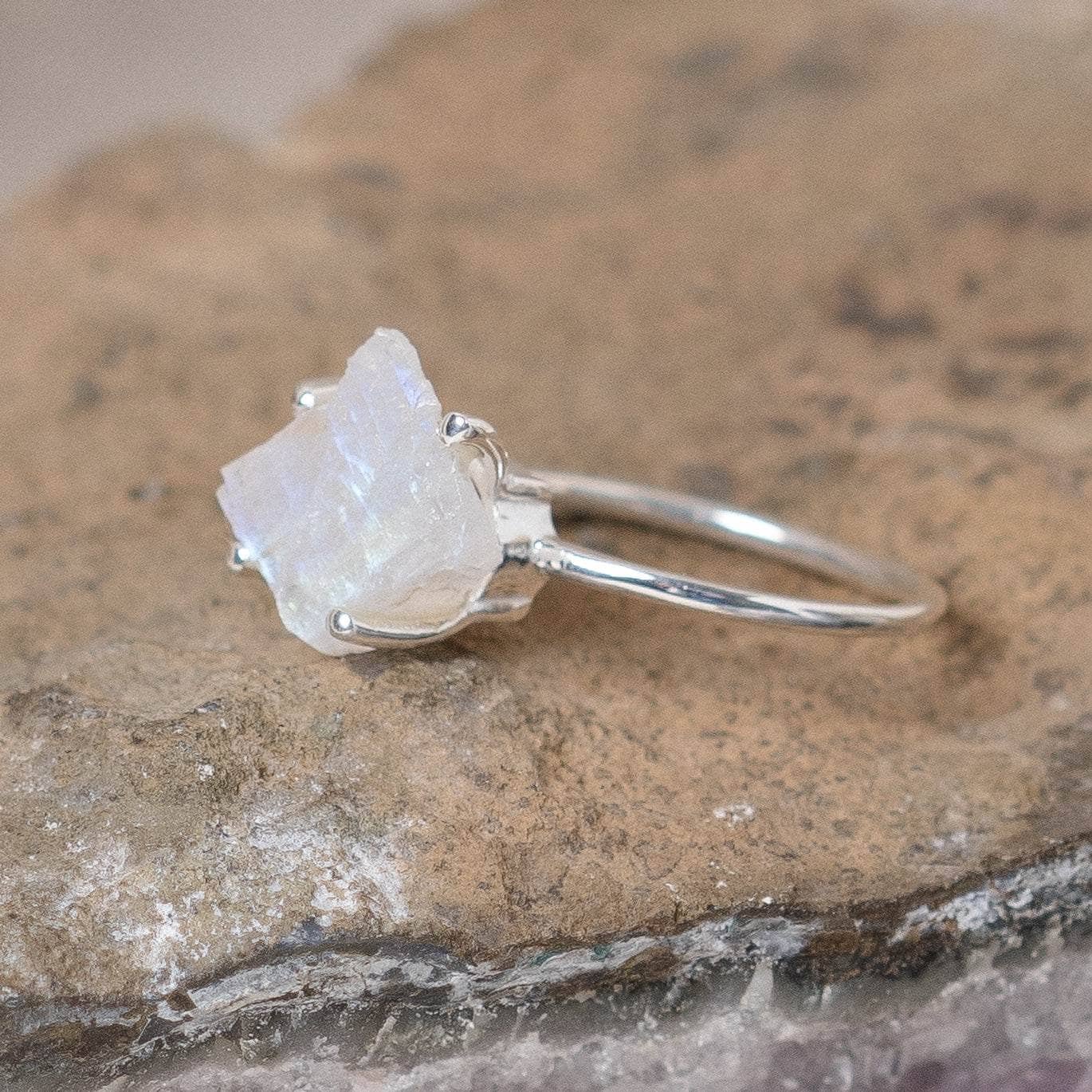 Rainbow Moonstone Raw Freeform Gold or Silver Ring、mySite、hinf8tx79