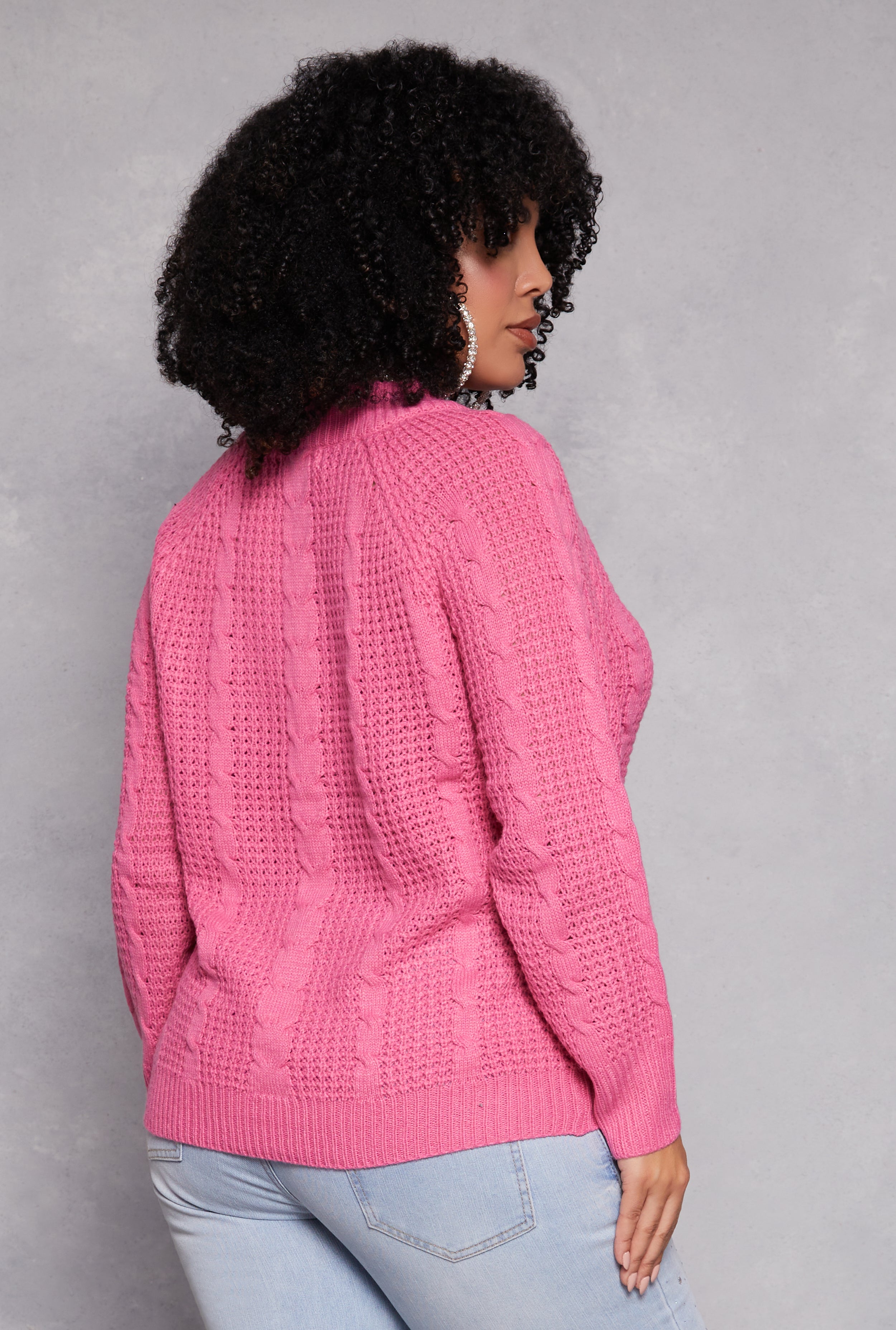 Plus Size Cable Knit Mock Neck Sweater、mySite、camillekostekn