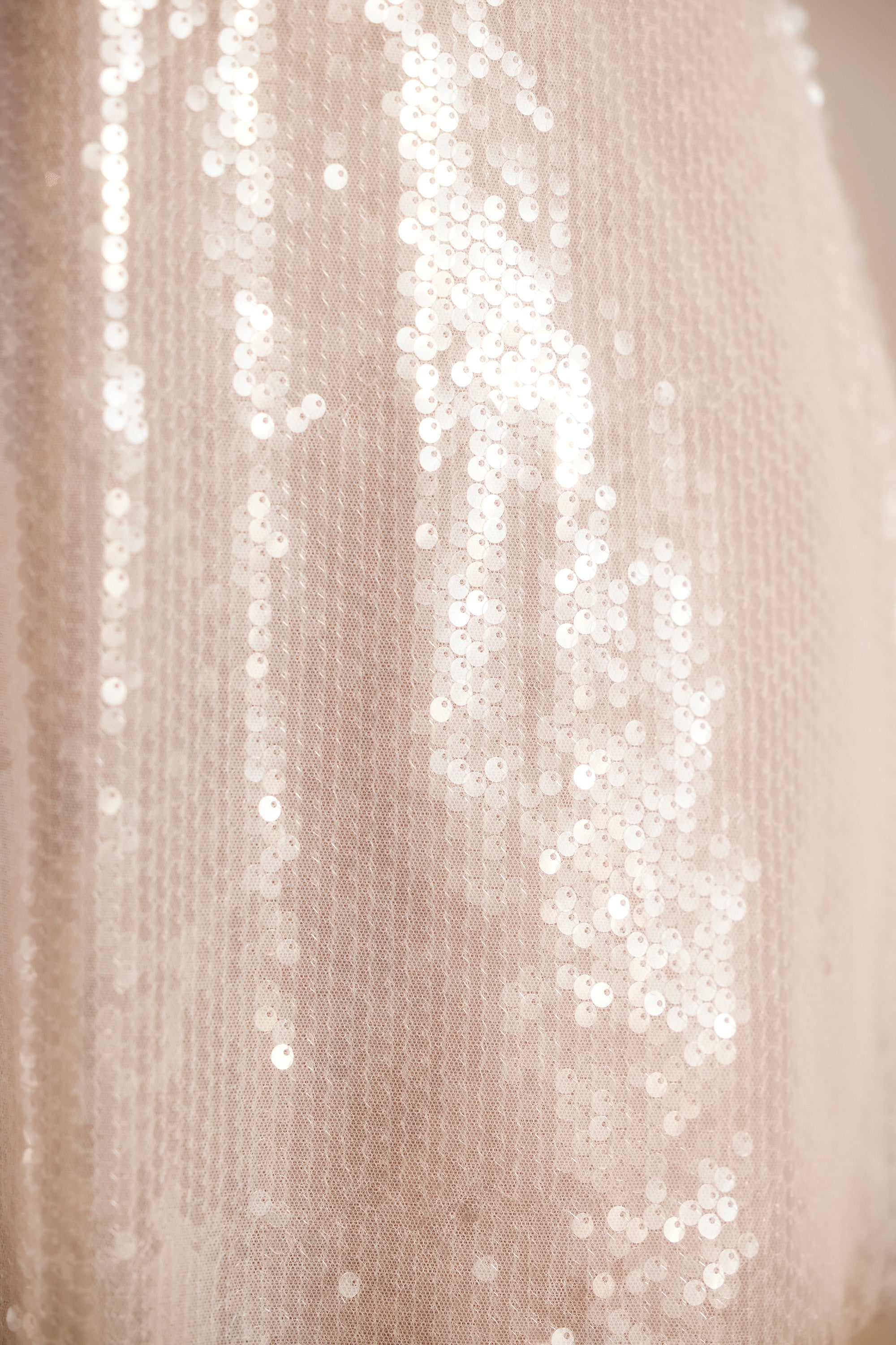 Sheer Sequin V-Neck Cut Out Back Evening Gown in White、mySite、solidvoid