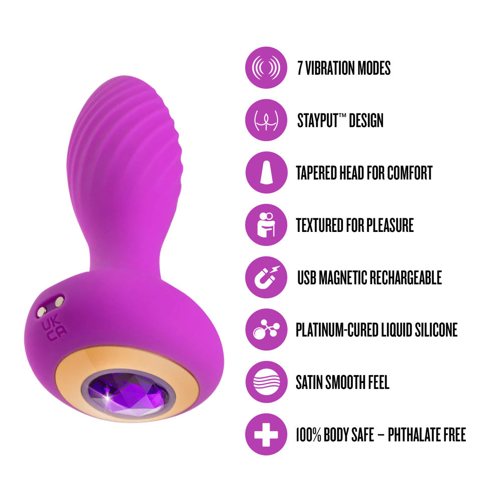 Oh My Gem By Blush® | Charm 4.5 Inch Vibrating Anal Plug Massager With Stayput™ Design & Amethyst Gem Base – In Purple、mySite、bottomscart
