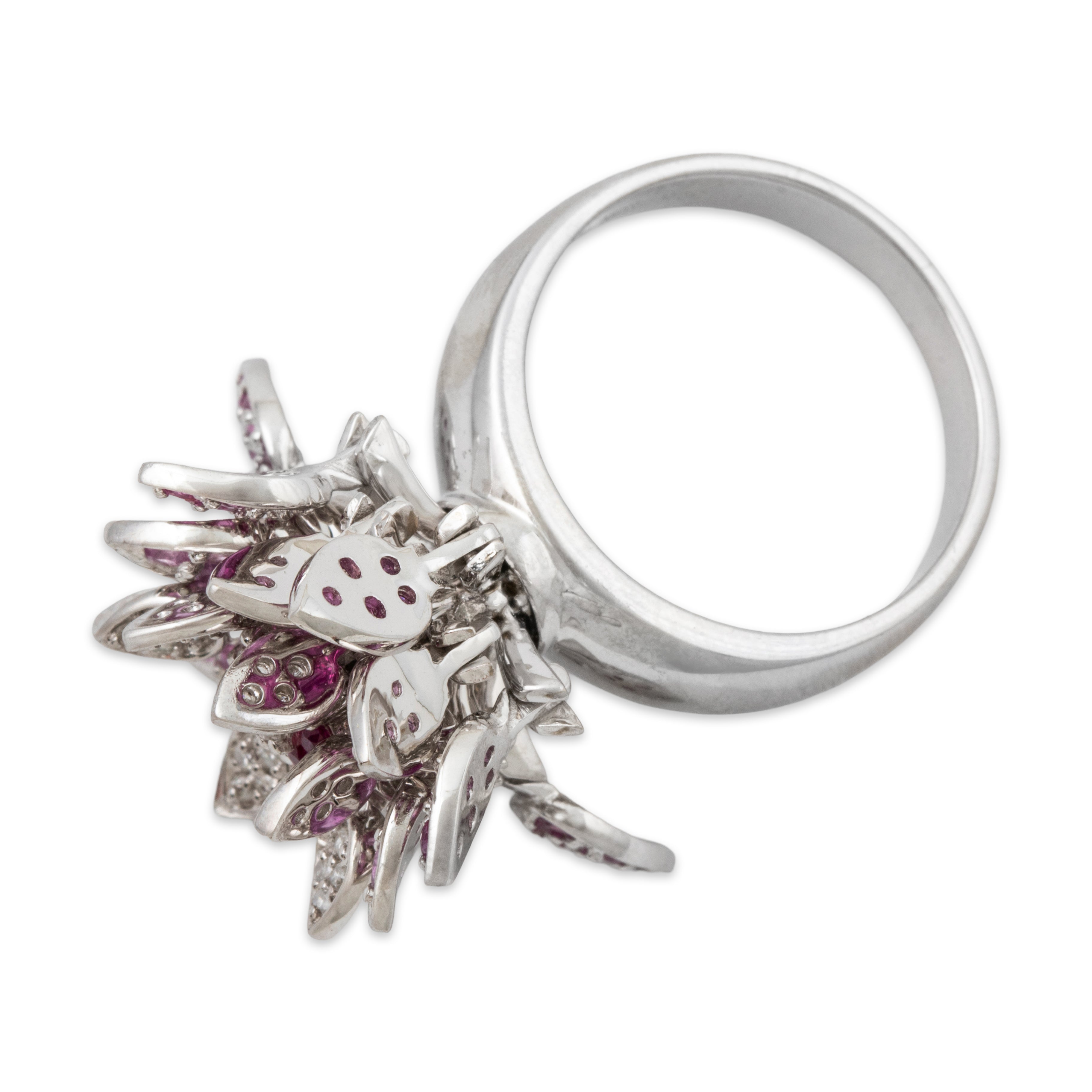 Vintage 18k White Gold Ruby 1.00cttw Pink Sapphire Spinning Flower Ring、mySite、hinf8tx79