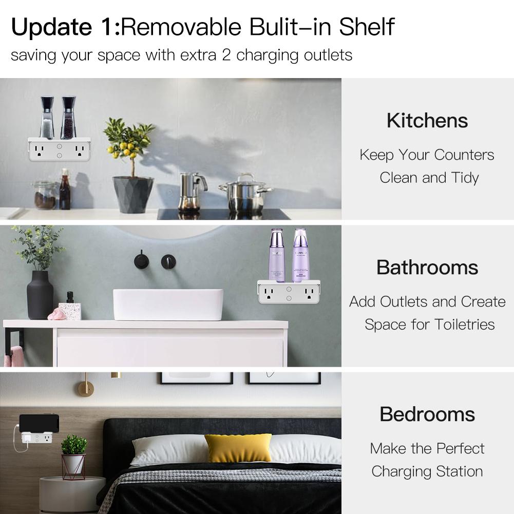 Wi-Fi Smart Outlet Extender Multi Plug Socket Outlet Shelf with Nightlight Relay Status and Light Mode Adjustable US、mySite、fannypackpong