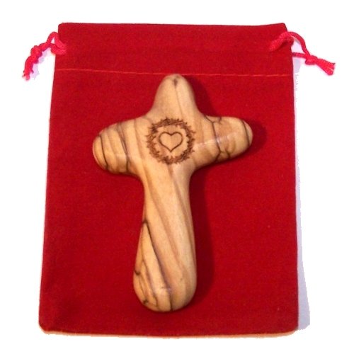  No Greater Love Olive Wood Comforting Cross Engraved with Crown of Thorns and Heart of Our Lord Package. Comes with Gift Box,Velvet Bag & Lord's Prayer Card - 2.75 Cross、mySite、elrpsem3k