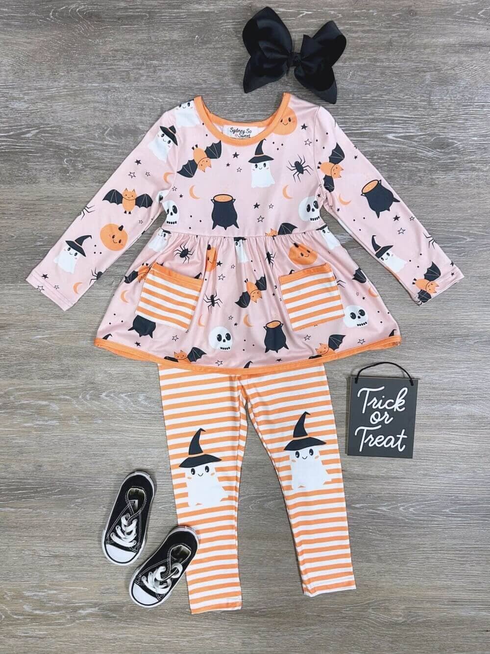 Ghost Witch Knee Patch Girls Long Sleeve Halloween Outfit、mySite、camillekostekn