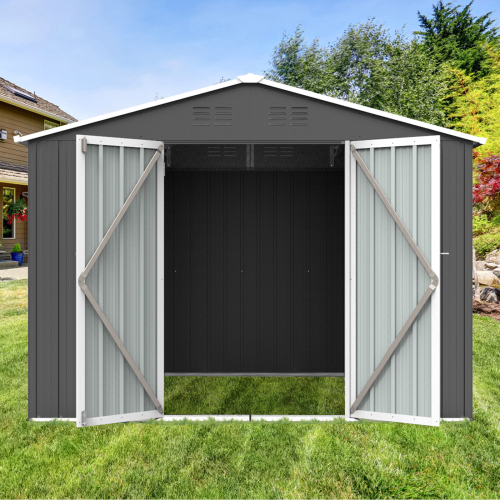 Metal garden sheds 8ft×6ft outdoor storage sheds Brown + Black、、eastwooduniform