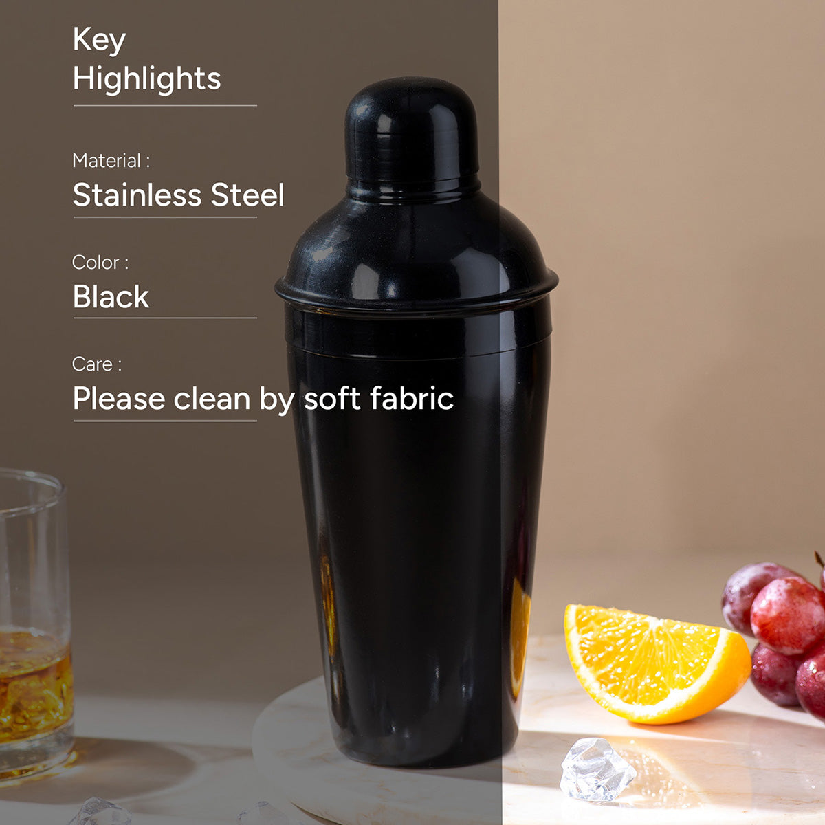 Stainless Steel Cocktail Shaker | Black | 500 ml、mySite、camillekostekn
