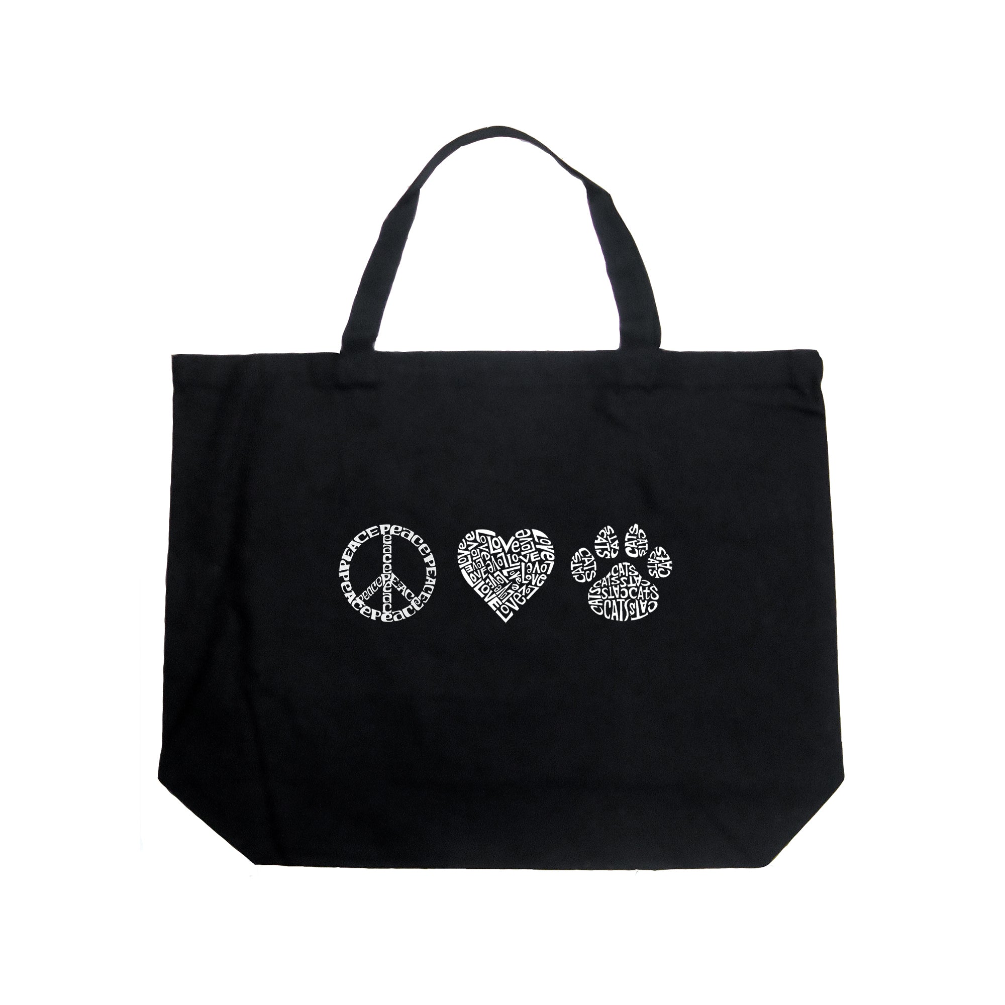 Peace Love Cats - Large Word Art Tote Bag、mySite、camillekostekn
